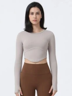 Thumb Holes Waist Tie Slim Fit Crop Top Workout Yoga Long Sleeve T-shirt -Gym Chic Wear 1688631826ab69e2263c0967e70974babb1201ef6b thumbnail 405x552