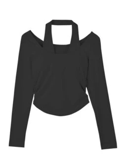 Fake Two Piece Hanging Neck Running Yoga Workout Long Sleeve T-shirt -Gym Chic Wear 1688632490f85cf9636c1d82c42c2599a00198d03c thumbnail 405x552