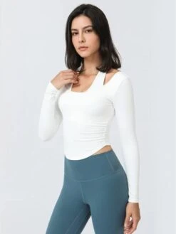 Fake 2pcs Hanging Neck Running Yoga Top Long Sleeve T-shirt -Gym Chic Wear 1688632682078e9356806be8e0c096f3e3a2c3cbbd thumbnail 405x552
