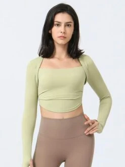 Fake 2 Piece Ruched Running Fitness Yoga Sports Long Sleeve T-shirt -Gym Chic Wear 1688633178ee0d35d0fd39e306a949d24d88a144bc thumbnail 405x552