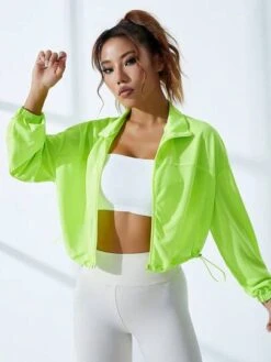 Drop Shoulder Drawstring Hem Zip Up Crop Sports Jacket -Gym Chic Wear 168864016125d33f29870c1eeea2e5fb217f6855c7 thumbnail 405x552
