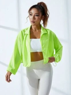Drop Shoulder Drawstring Hem Zip Up Crop Sports Jacket -Gym Chic Wear 1688640166e9eefe412620aab446136bf8b284dc4d thumbnail 405x552