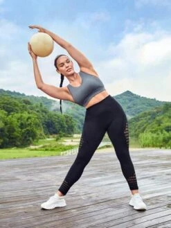 SHEIN Leisure Plus Hollow Out Wideband Waist Sports Leggings -Gym Chic Wear 16886500786f065c1d97c41c88130acdbddd4512f0 thumbnail 405x552