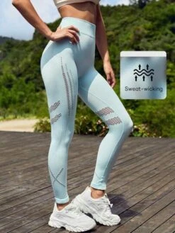 SHEIN Leisure Hollow Out Wide Waistband Sports Leggings