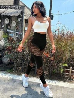 Fishnet Wideband Waist Sports Leggings
