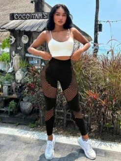 Fishnet Wideband Waist Sports Leggings -Gym Chic Wear 1688713429a0e64b68e4d1c0fc586306c6f456af3f thumbnail 405x552