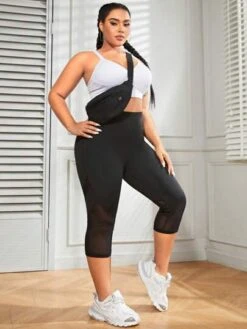 Plus Contrast Mesh Capri Sports Leggings -Gym Chic Wear 1688718472028a9f0fb671713b910d9c2ac4a4e00f thumbnail 405x552