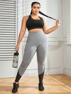 Plus Mesh Insert Wideband Waist Sports Leggings -Gym Chic Wear 1688718676443973cdc787c43b4d0084137a0e87cf thumbnail 405x552