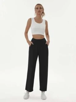 Ladies Yoga High Waist Pocket Slit Wide Leg Sports Pants -Gym Chic Wear 1688718869e083e569e5814c5beb2b188aa6bcce47 thumbnail 405x552