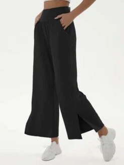 Ladies Yoga High Waist Pocket Slit Wide Leg Sports Pants -Gym Chic Wear 168871892353abdb74c17bb9dc4e13bcfb952d70be thumbnail 405x552