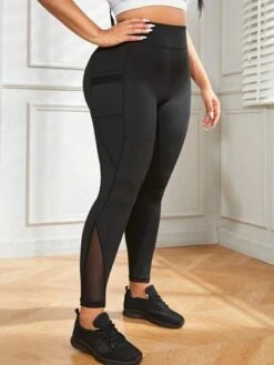 Plus Contrast Mesh Sports Leggings With Phone Pocket -Gym Chic Wear 16887194049c418123de215c41749d33948186baed thumbnail 405x552