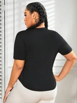 Plus Solid Round Neck Sports Tee