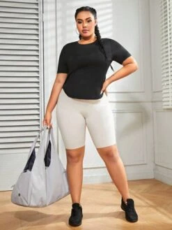 Plus Solid Round Neck Sports Tee -Gym Chic Wear 168871958525574833c53dc74e57d1317d62af84ad thumbnail 405x552