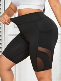 Plus Contrast Mesh Biker Shorts With Phone Pocket -Gym Chic Wear 16887196363ff5e050cae0777d37fec4708d6d0f9d thumbnail 405x552