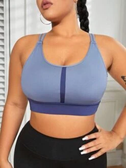 Plus Medium Support Contrast Panel Sports Bra -Gym Chic Wear 1688720949ef8932dd3a357f74cddccb34afd3d3c4 thumbnail 405x552