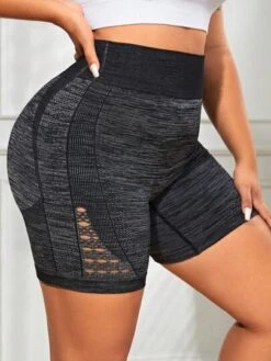 Plus Space Dye Hollow Out Wideband Waist Sports Shorts