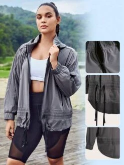 SHEIN Leisure Plus Drawstring Hooded Sports Jacket -Gym Chic Wear 1688728278b951b59f9922ec9917bf84b3c818326f thumbnail 405x552