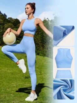 SHEIN Leisure Racer Back Sports Bra With Leggings -Gym Chic Wear 1688732332b5821768f0cf3281345b9ee6048b4e75 thumbnail 405x552