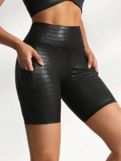 GLOWMODE 8" Foiled Leather Effect Croc Jock Side Pocket Shorts -Gym Chic Wear 1688734513d0b1f90045364afe1fdcbdcf7569d235 thumbnail 405x552