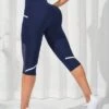 Contrast Mesh Insert Capri Sports Leggings -Gym Chic Wear 16888071506ab01f999f64d949442f27ef729b5ccd thumbnail 405x552
