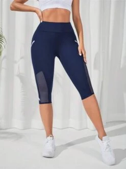 Contrast Mesh Insert Capri Sports Leggings -Gym Chic Wear 168880715629dcb2bc3c235e216ef5f654a24113e4 thumbnail 405x552