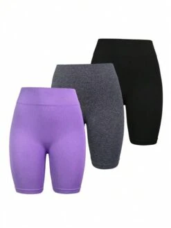 3pcs Solid Wideband Waist Sports Shorts
