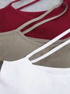 3pcs Ribbed Knit Asymmetrical Neck Sports Bra -Gym Chic Wear 1688957512e2837358180a9c5787bb97f695cb161f thumbnail 405x552