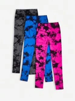 3pcs Tie Dye Wideband Waist Sports Leggings