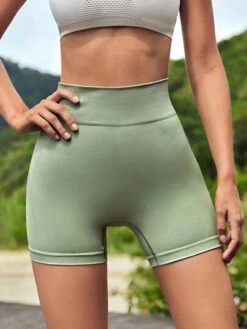 SHEIN Leisure Solid Ribbed Knit Sports Shorts -Gym Chic Wear 168897298530a6b72aabf5dc07144a181035d71a5a thumbnail 405x552