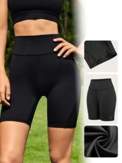 SHEIN Leisure Mesh Insert Wideband Waist Biker Shorts -Gym Chic Wear 16889740280b677824e72cdcc123ec501394f3ace5 thumbnail 405x552