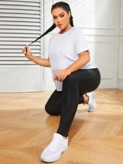 Plus Solid Sports Tee & Mesh Insert Sports Leggings Sports Set -Gym Chic Wear 16889760282d68c80ab38a56a7aaa3740a7a4ac6f6 thumbnail 405x552