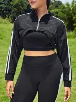 SHEIN Leisure Plus Striped Side Raglan Sleeve Zip Up Crop Sports Jacket -Gym Chic Wear 1688976211db8eb1dc108a87f0441ad2af33a7d5f0 thumbnail 405x552