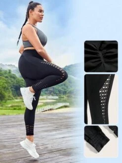 SHEIN Leisure Plus Hollow Out Wideband Waist Sports Leggings -Gym Chic Wear 16889837220c983297d01f4ab05314b9e3900081c8 thumbnail 405x552