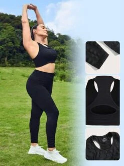SHEIN Leisure Plus Solid Ruched Sports Set -Gym Chic Wear 168898555554e56ae49bb0059964f6a3ba0bd02564 thumbnail 405x552
