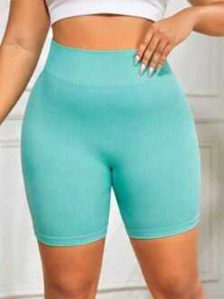 Plus Solid Wideband Waist Ribbed Knit Sports Shorts -Gym Chic Wear 1689039326d727fd74f4172e48955251cbd7349d80 thumbnail 405x552
