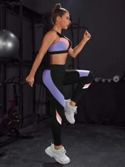 Colorblock Criss Cross Back Sports Set -Gym Chic Wear 16890412842607b5a4ffadc240726f614db248435f thumbnail 405x552