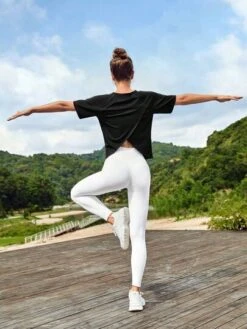 SHEIN Leisure Solid Tulip Back Raglan Sleeve Sports Tee -Gym Chic Wear 1689063348c974d466fe78beae2407dd9de097bde1 thumbnail 405x552