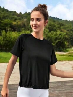 SHEIN Leisure Solid Tulip Back Raglan Sleeve Sports Tee -Gym Chic Wear 1689063352547fd18eb3ac266b39a1ad09a177ce2f thumbnail 405x552
