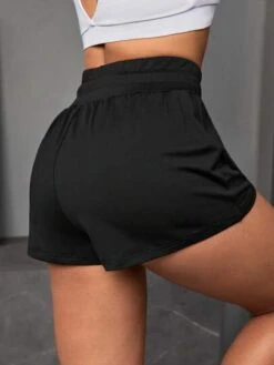 Drawstring Waist Ruched Side Sports Shorts