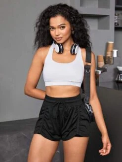 Drawstring Waist Ruched Side Sports Shorts -Gym Chic Wear 1689079602a6569865884a152c3be0f820c2f16708 thumbnail 405x552