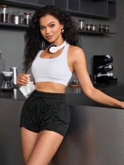 Drawstring Waist Ruched Side Sports Shorts -Gym Chic Wear 16890796053be1a96317d3b613eeb0b4295eab9659 thumbnail 405x552