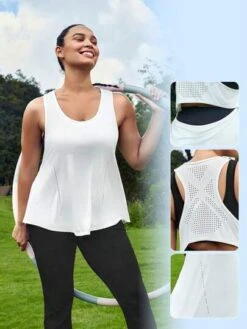 SHEIN Leisure Plus Hollow Out Racer Back Sports Tank Top Without Bra -Gym Chic Wear 168912904829efc9971968de0f40ada626e59f3eea thumbnail 405x552