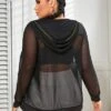 Plus Drawstring Hooded Sheer Mesh Sports Jacket -Gym Chic Wear 16891394030ebb63b413b0684d8e1364c2cc55893f thumbnail 405x552