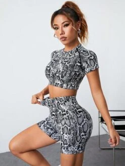 Snakeskin Print Seamless Sports Set -Gym Chic Wear 1689139523cde8f60ac403526d665435314326b385 thumbnail 405x552