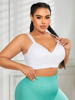 Plus Solid Crisscross Back Sports Bra -Gym Chic Wear 168913961580a52719dfb689f0e8d276ae325c941b thumbnail 405x552