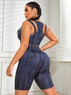 Plus Allover Print Cut Out Front Sports Set