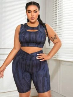 Plus Allover Print Cut Out Front Sports Set -Gym Chic Wear 16891396448ff3d26db2d1e61ebe8746e870dcd632 thumbnail 405x552