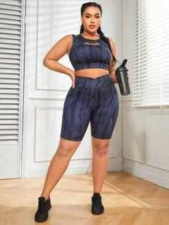 Plus Allover Print Cut Out Front Sports Set -Gym Chic Wear 1689139647016b78e1f54fd44ab797f6c714582965 thumbnail 405x552