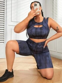 Plus Allover Print Cut Out Front Sports Set -Gym Chic Wear 16891396505305dedef2eb89e0d8e4a4eb6e24199e thumbnail 405x552