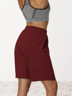 Women's Yoga Shirred Waist Straight Leg Drawstring Shorts